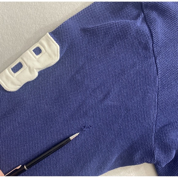 Vintage Polo Ralph Lauren Rugby Shirt Mens L Long Sleeve Blue #8 Crest Flaw* - Picture 14 of 14